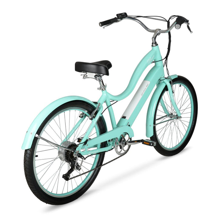 Hyper Bicycles E-Ride Electric Pedal Assist Woman's Cruiser Bike, 26 inch Wheels, Turquoise, Blue
