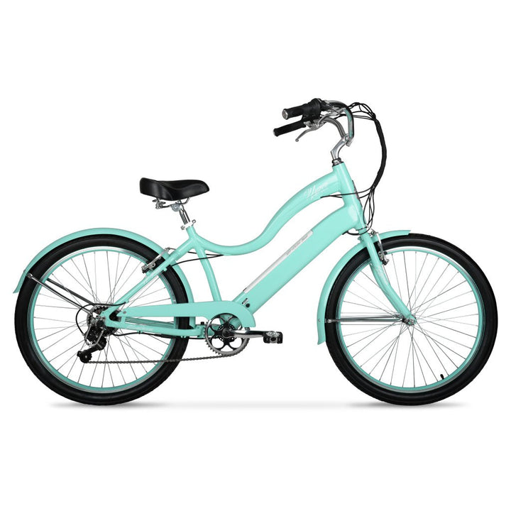 Hyper Bicycles E-Ride Electric Pedal Assist Woman's Cruiser Bike, 26 inch Wheels, Turquoise, Blue Hyper Bicycles E-Ride Electric Pedal Assist Woman's Cruiser Bike, 26 inch Wheels, Turquoise, Blue
