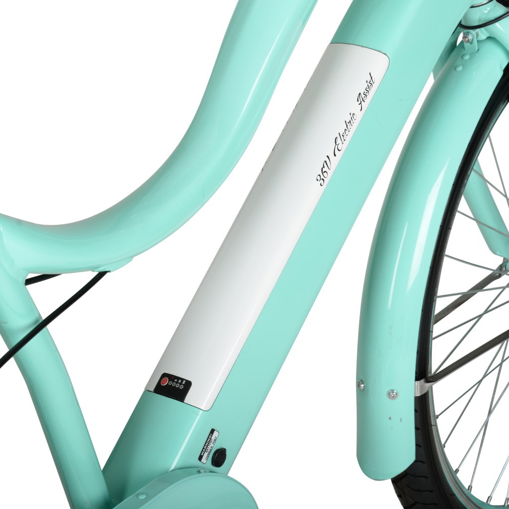 Hyper Bicycles E-Ride Electric Pedal Assist Woman's Cruiser Bike, 26 inch Wheels, Turquoise, Blue Hyper Bicycles E-Ride Electric Pedal Assist Woman's Cruiser Bike, 26 inch Wheels, Turquoise, Blue