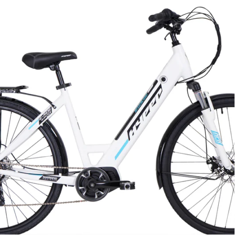 700C WOMENS 36V E-RIDE BIKE - Mid Drive (White) - Frame with Design