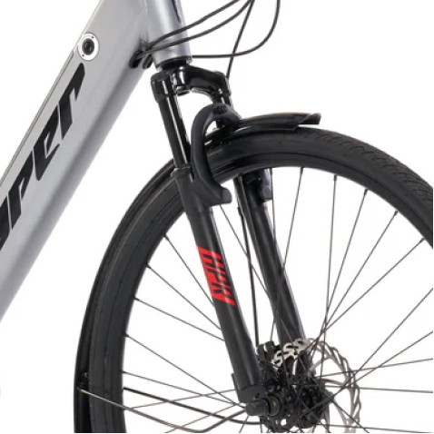 700C Mens 36V E-RIDE BIKE - Mid Drive (Grey) - Fork with Design