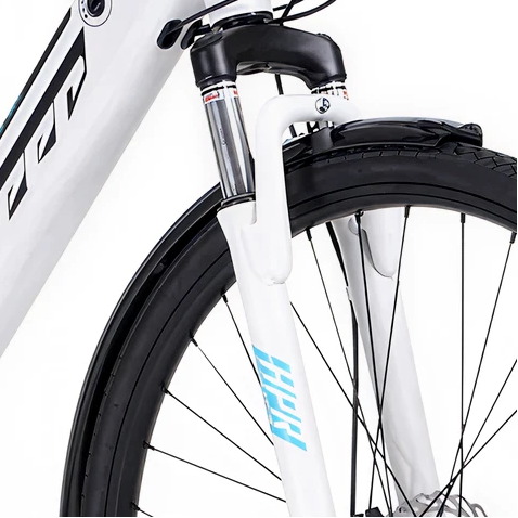 700C WOMENS 36V E-RIDE BIKE - Mid Drive (White) - Front Fender