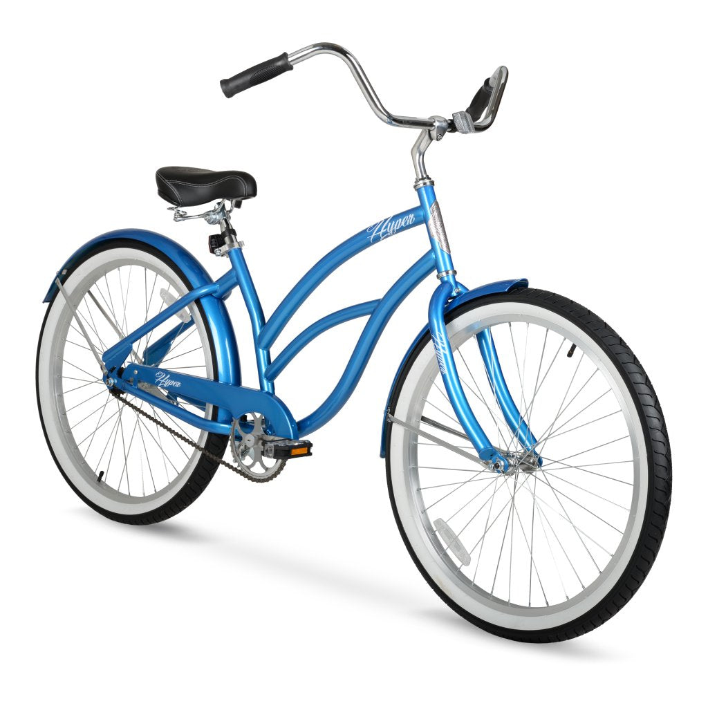 Hyper Bicycles Women's 26 inch Beach Cruiser, Metallic Blue, Silver